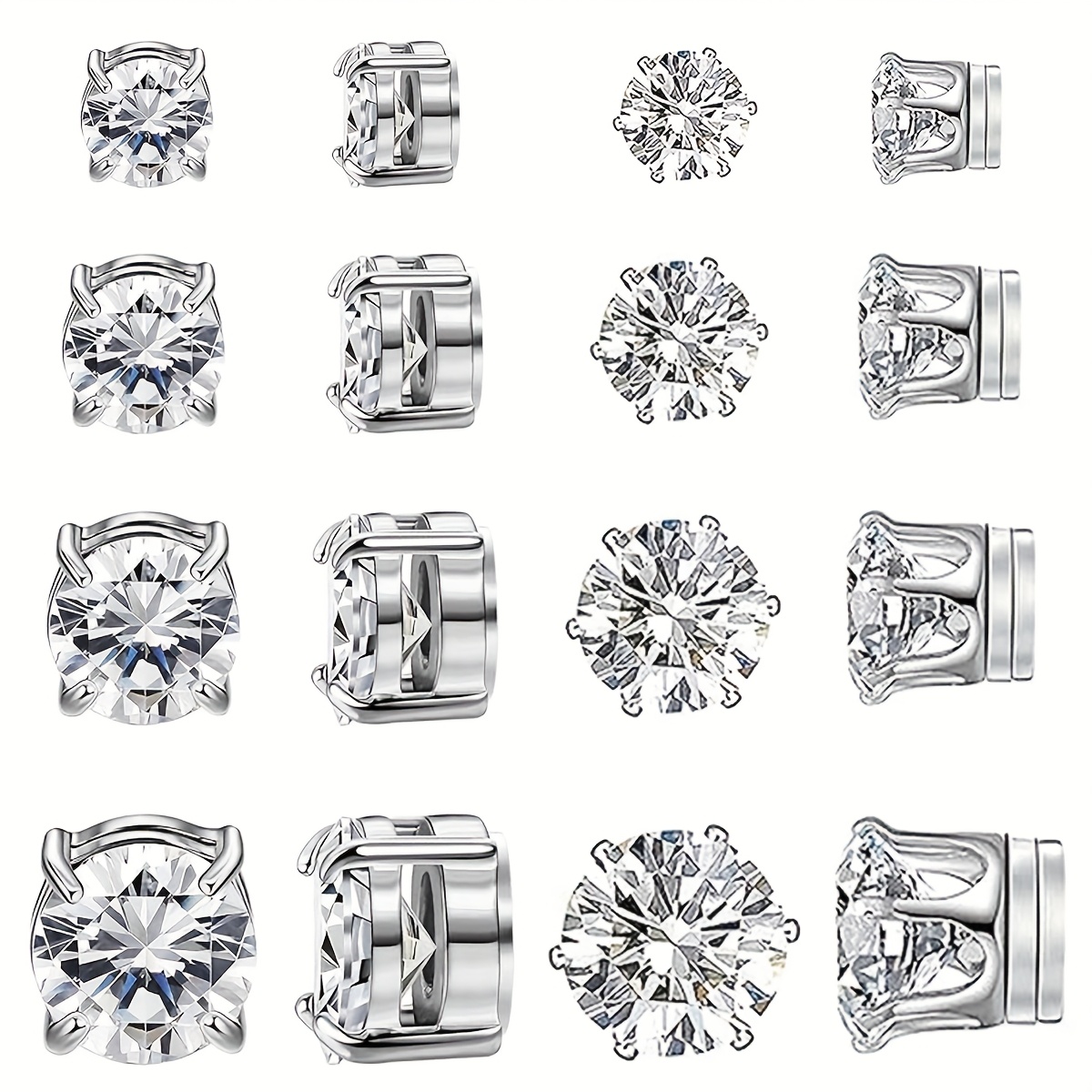 Image of 8 Pairs Magnetic Earrings For Men Clip On Earring 304 304 Stainless Steel Magnet Earring Unisex Hoop Dangle Cross Cz Studs Non Piercing Magnetic Stud Earrings For Men Women 5-8mm, Without Battery