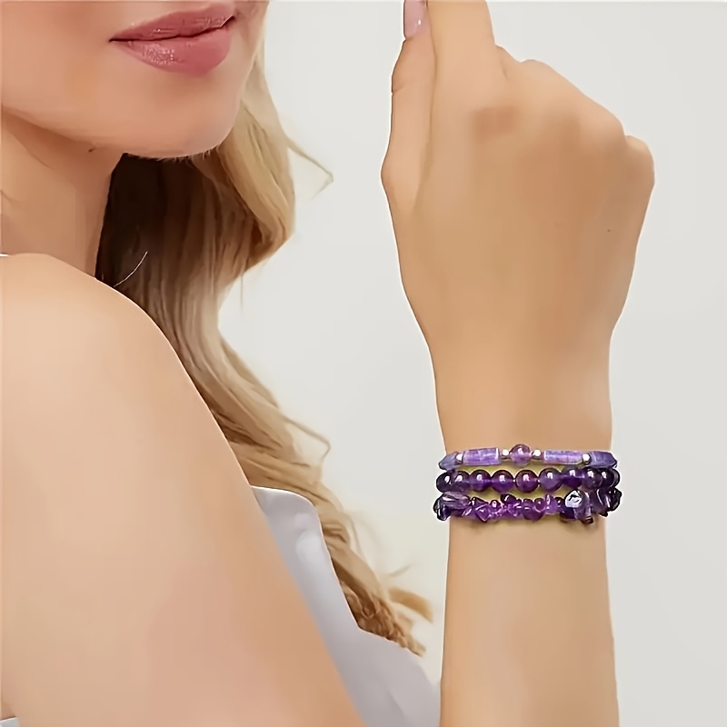 Natural Amethyst Bracelet 3pcs Set, Versatile Styles