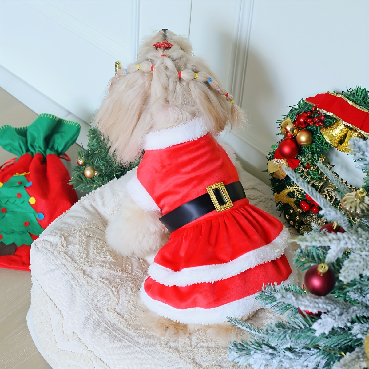

Festive Christmas Dog Dress With & Golden - Cozy Winter Pet Apparel For Small To Medium Breeds, Christmas Dress, , , Golden ,