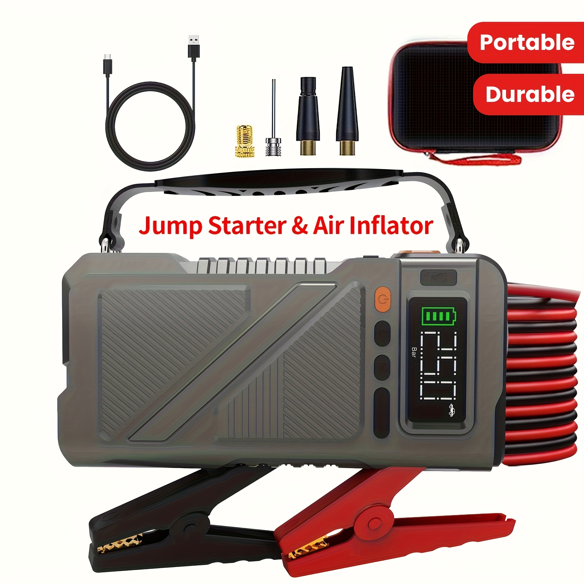 TEMU 7000a Jump Starter With Air Compressor, Car Battery Portable Jumper Box (all Gas/12l ) 150psi Tire Inflator Combo, Starter Portable 12v Lithium