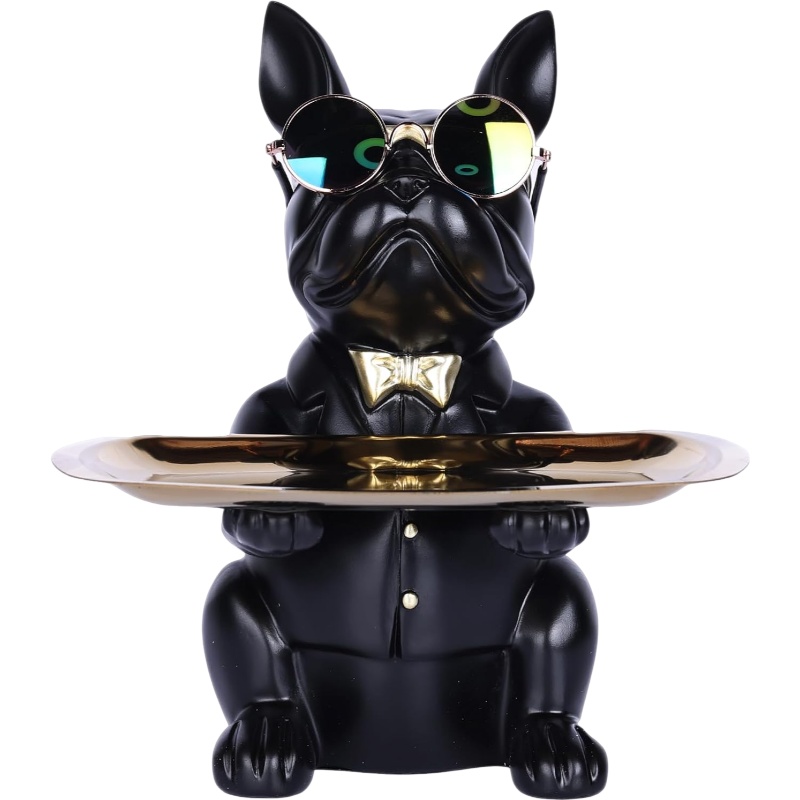 1pc Of French Bulldog Themed Key Bowl And Candy Dish For Home Decoration, Made Of Resin. A Humorous Sculpture Of A French Bulldog, Perfect For Table Decor Or As An Office Gadget Tray