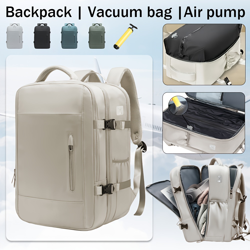Equipo de Mochila de Viaje con Compresión al Vacío para Aviones - Compartimentos de Gran Capacidad y Mochila Portátil para Negocios, Mochila Multifuncional Casual para Estudiantes, Correas Ajustables, Bomba Manual de Aire Multi-compartimento