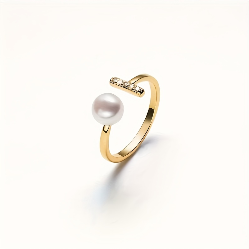 TEMU Anillo abierto de lujo de para mujer con perla de y , para fiestas y uso diario, un accesorio para resaltar el estilo personal