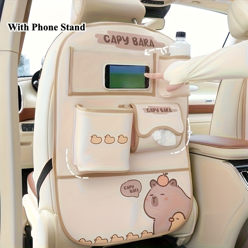 TEMU Convenient Seat Back Organizer - Upgraded Multifunctional With Foldable Table Board, Cup Holder, Trash Can, Tissue Box, And Kick Mat For Phones