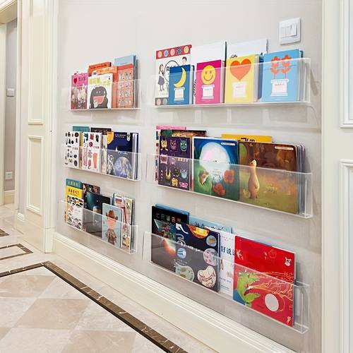 1pc wall mounted book storage rack book display rack storage rack transparent with backing classroom storage office storage bedroom storage book display and storage