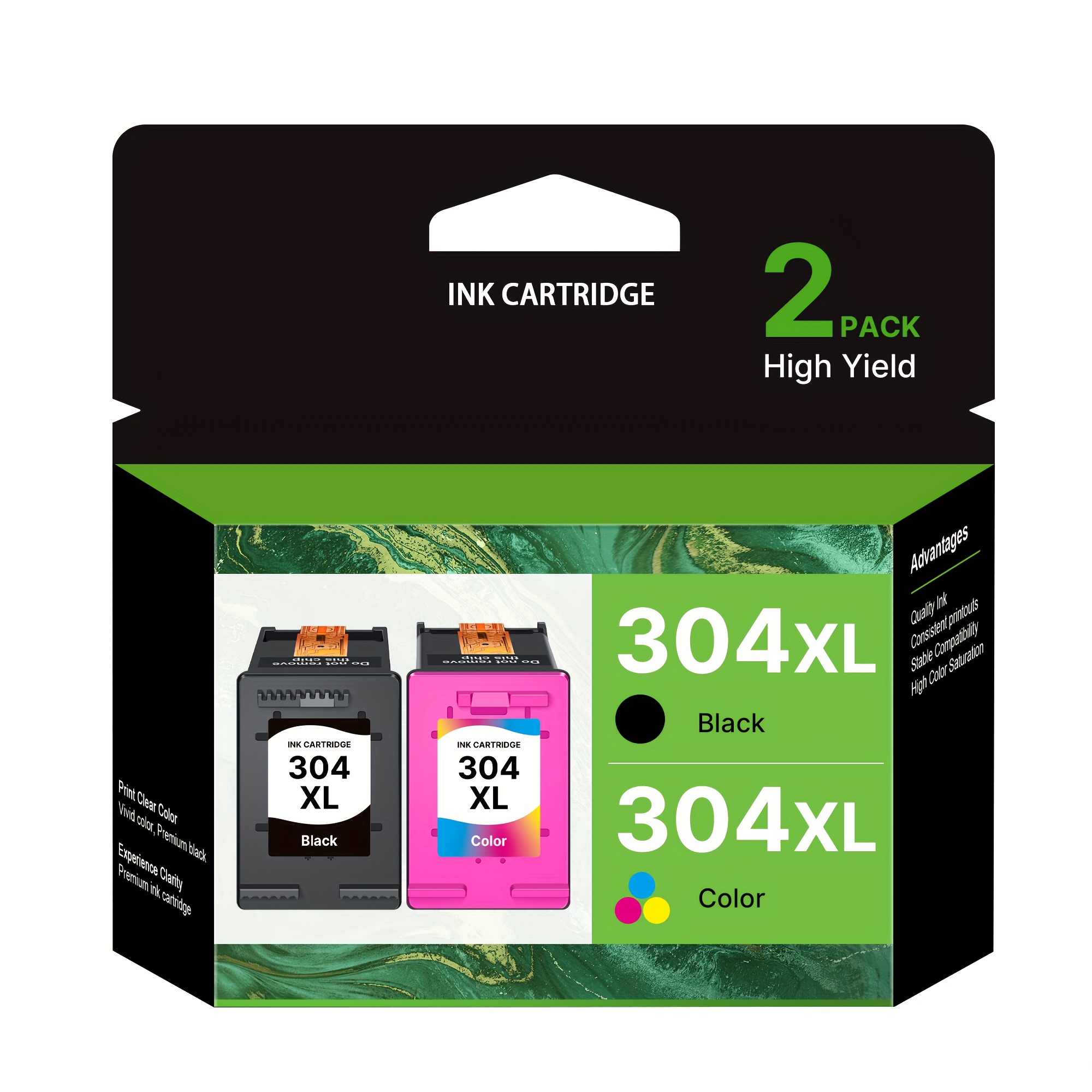 Image of 304xl Ink Cartridges Remanufactured For 304 Xl Ink For 3733 3735 3750 3760 3762 3764 2620 2622 2630 2632 2633 2634 3720 3730 5010 5020 5030 5032 (1 Black, 1 Colour)