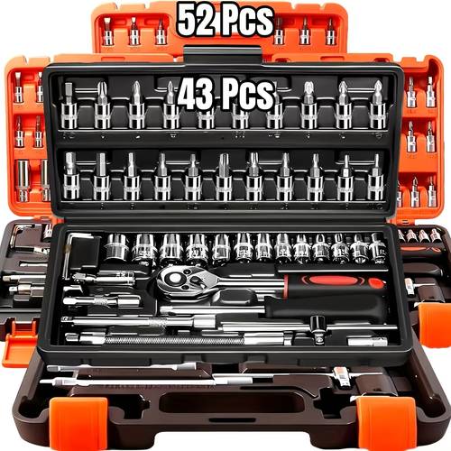 43pcs 52pcs 1 4 heavy duty socket set release ratchet screwdriver kit and extension for manual use on automobiles and trucks durable iron construction storage case and versatile tool kit for and professional mechanics
