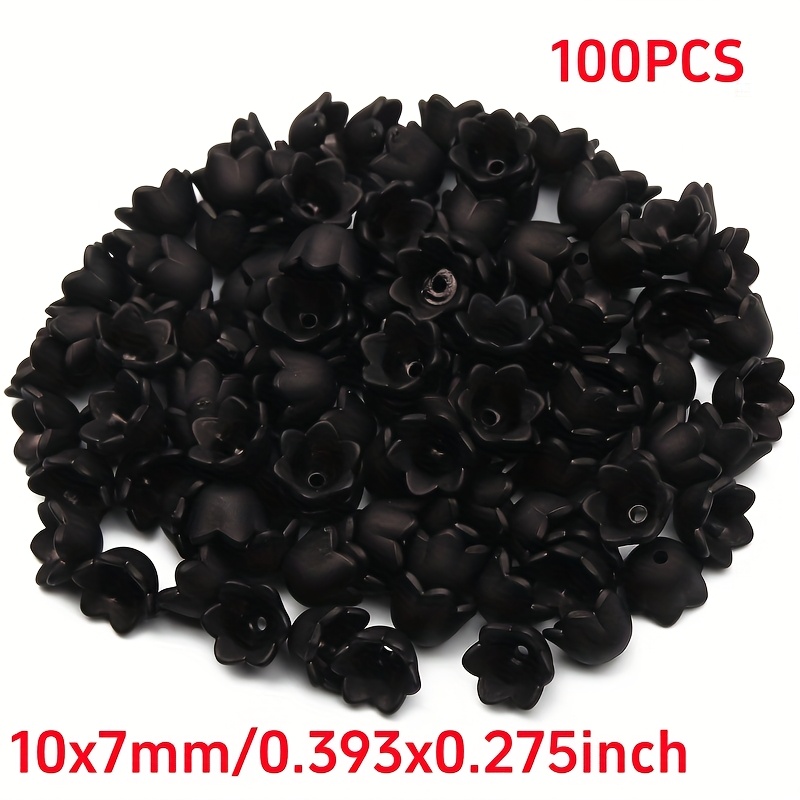 100pcs Black 10x7mm Flower Cup Acrylic Beads Fashion Necklace Pendant Decor Beads