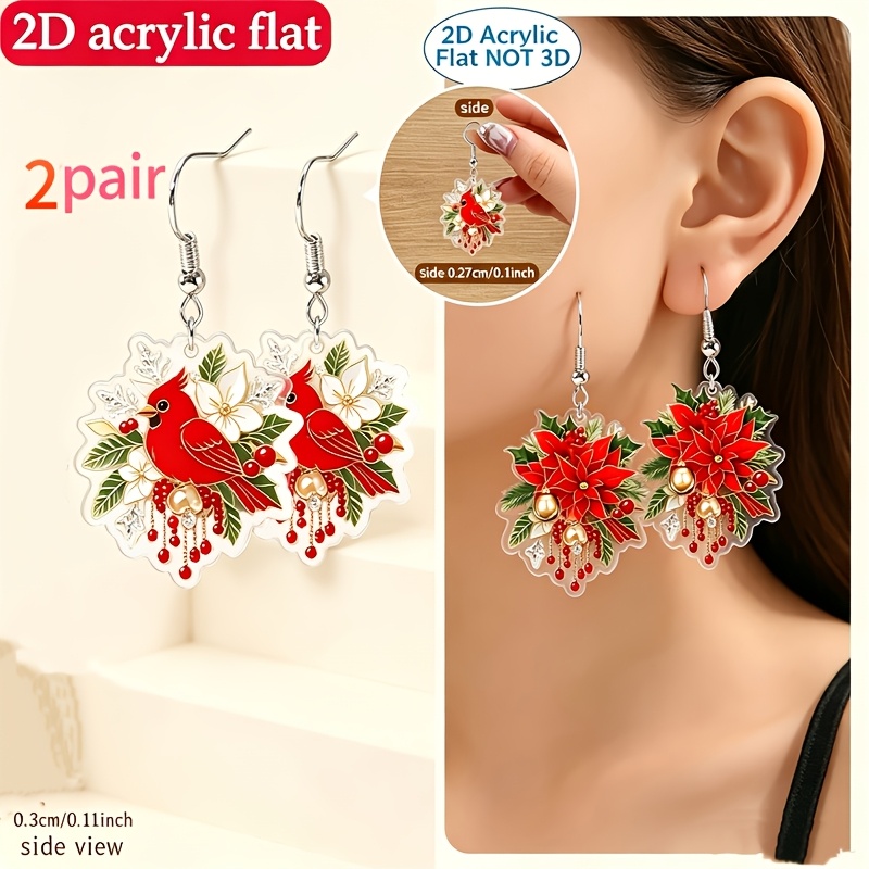 2D Flat Versatile Acrylic Pendant Earrings with Gilded Sacred Red Design