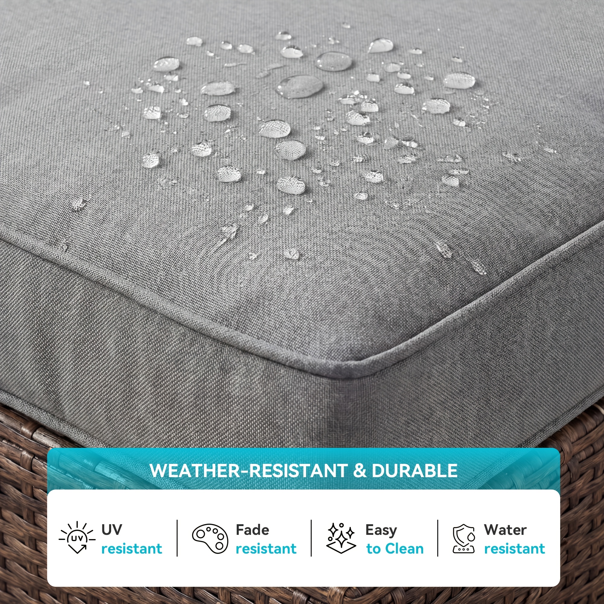 2pcs Large Square Outdoor Wicker Ottoman Set with Thick Cushions - All-Weather PE Rattan Suitable for Garden, Poolside, Patio Furniture, Grey/White Cushioned Stool, Footrest for /Outdoor Use, Assembly & Low Maintenance