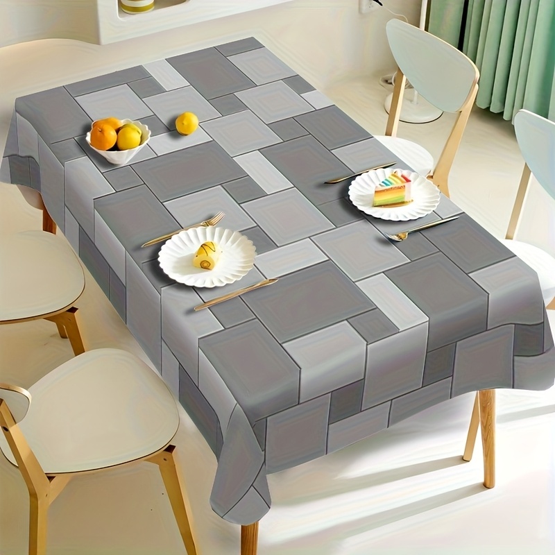 TEMU 1 Gray Style Tablecloth - Neutral Gray Rectangle Polyester Tablecloth For Indoor/outdoor Use, Wipeable And Machine Washable, For Dining Table,