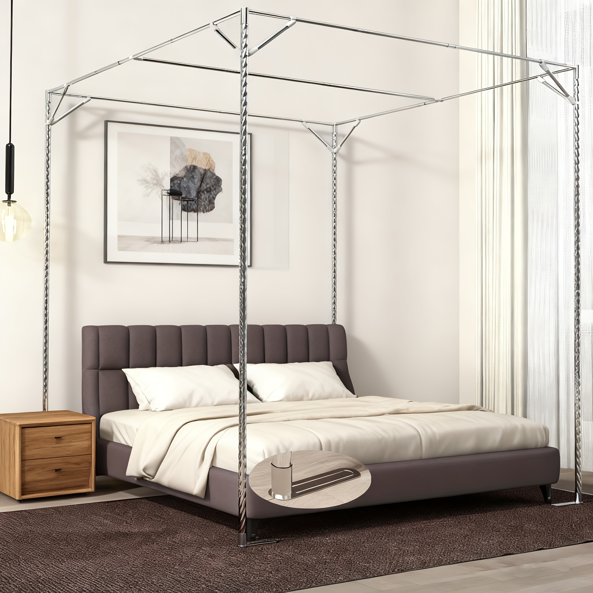 TEMU Adjustable Bed Frame With Four-corner - Heavy-duty Stainless Steel Construction, Modern Minimalist Style, Easy Assembly, Sturdy & ,
