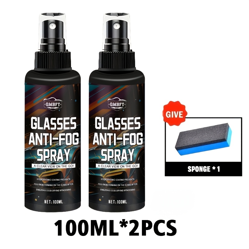 Image of 2pcs 200ml Glasses Spray 100ml, De-fogger For Car Windows, Helmets, Windshield & Interior Windows, Quick-dry Liquid Formula For Mirrors, With Sponge