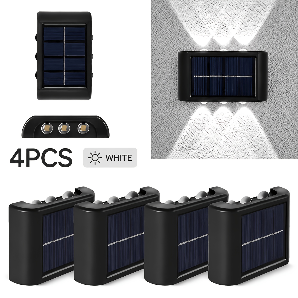 Image of 2/4pcs, Led Solar Bead Wall Light With Up And Down Lighting, Outdoor Lighting, Outdoor Wall Decor Light, Household Led Landscape Light, Suitable For Outdoors, Courtyards, , Fences, Patios, Gardens