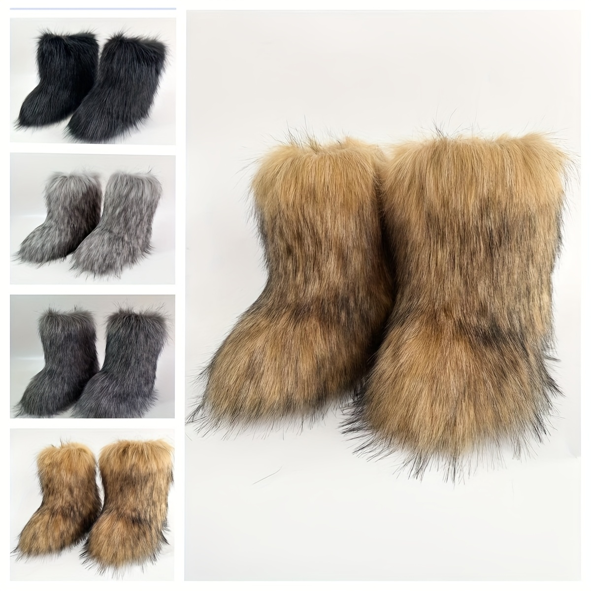 【Anyone more】Bolt Winter Fur Platform Sole Long Boots furry boots sold on Temu United States