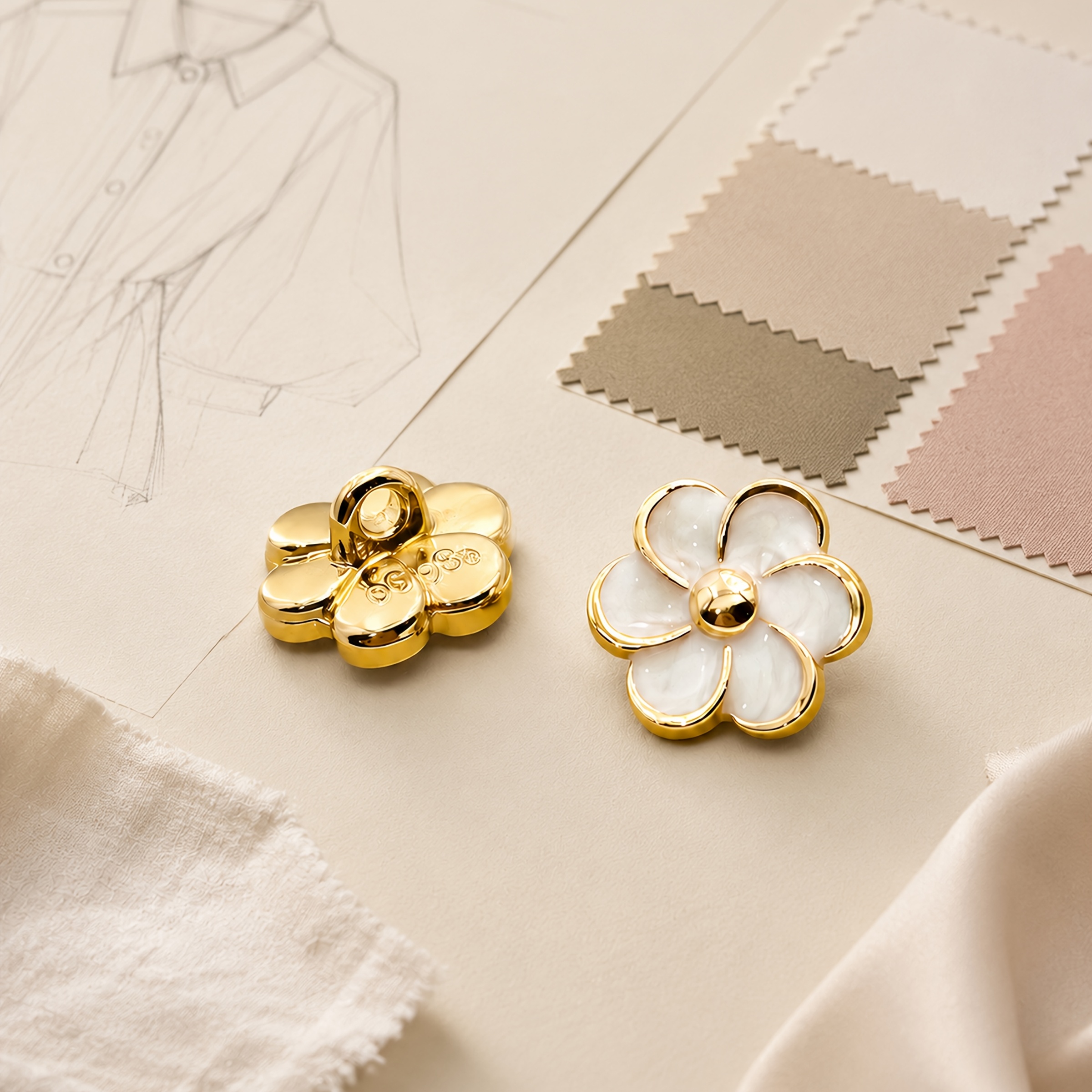 TEMU 10 stuks 12mm Witte Bloem Hoge Schacht Knopen, Gouden Kleur Trim Bloemblad Decoratieve Naai Knopen met Kralen, Enkele Kleur Vervangingsknopen