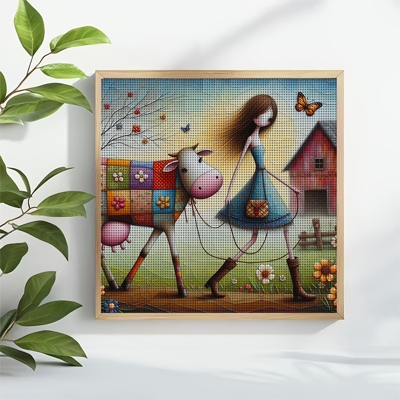 DIY Cross-Stitch Printed Kit, Colorful Ox Strolling Through the Pasture