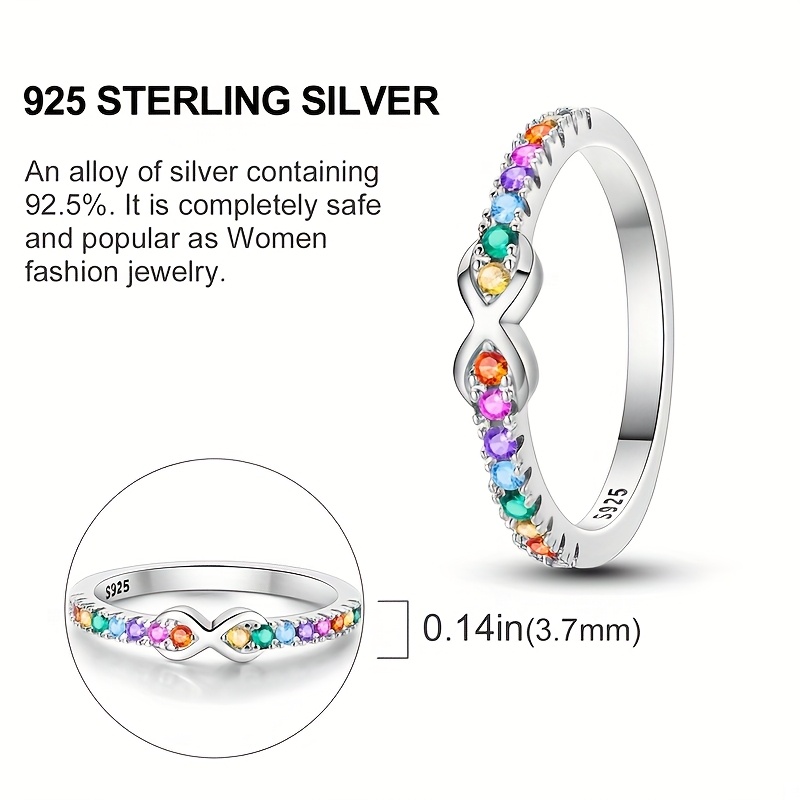 925 Silver Rainbow Infinite Ring with Zirconia Inlay