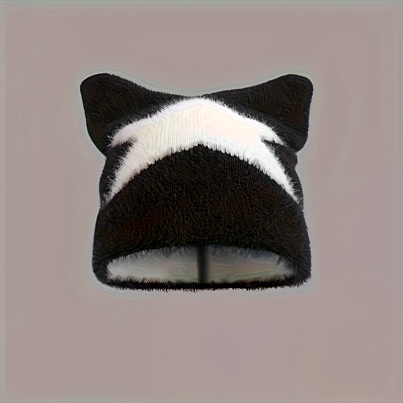 TEMU Chapeau chaud 2024 Automne et Hiver, nouveau, élégant et , avec oreilles de chat et étoile, bonnet et moelleux à enfiler, parfait pour Noël
