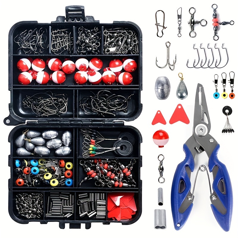 TEMU Jsfun 263pcs Fishing Tackle Kit With Stainless Steel Pliers, Hooks & Weight Sliders - Complete Set For