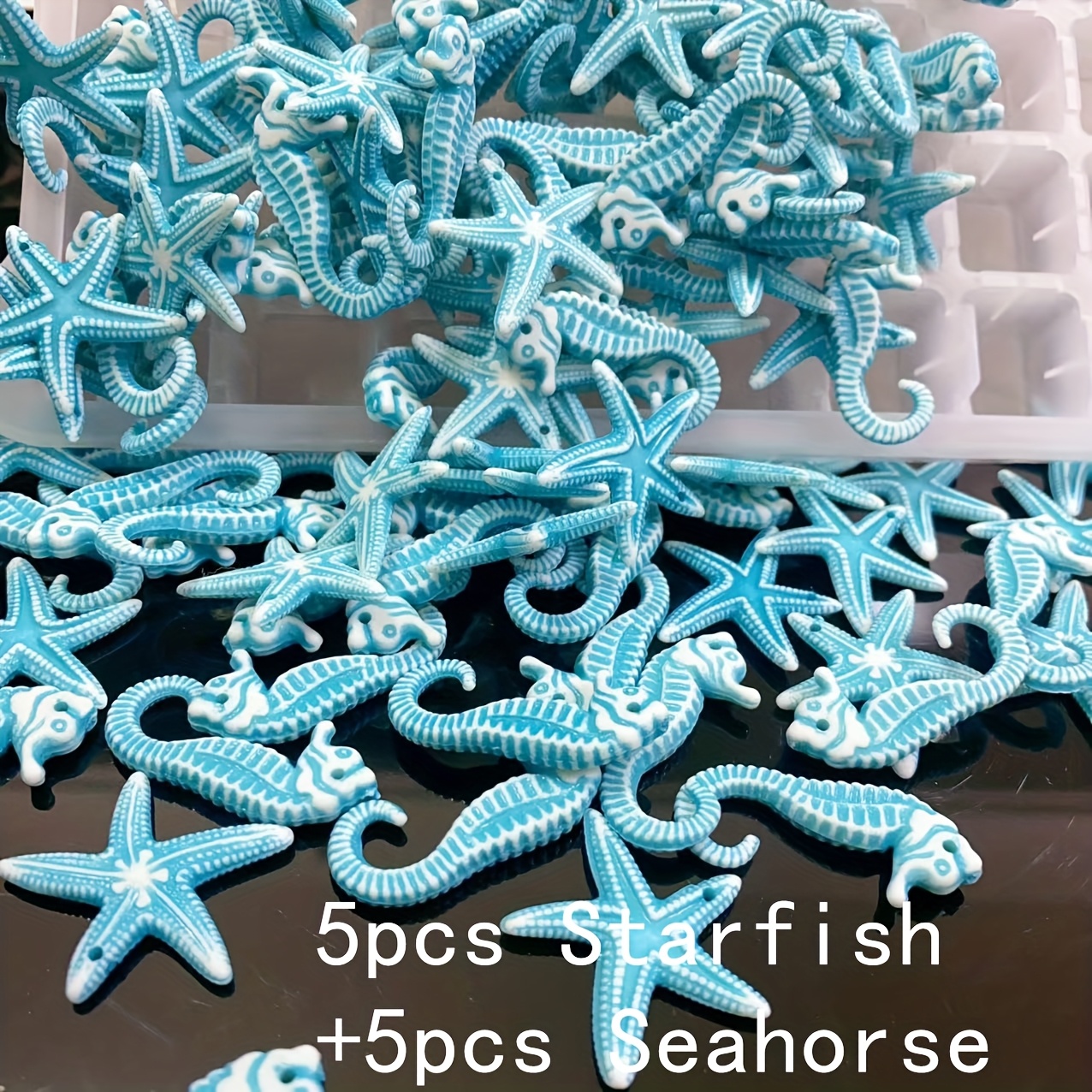E-shop 5 Stück Seestern + 5 Stück Seepferdchen Handgefertigte Blaue Böhmische Strand Ozean Kreatur Anhänger Zusätze für Schmuck Armbänder Halsketten