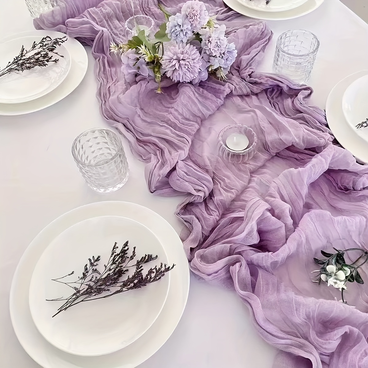 Image of 1 Pack Light Purple Cheesecloth Table Runners, 10ft Rustic Lilac Gauze Table Runner Boho Cheese Cloths For Wedding Bridal Baby Shower Birthday Party Centerpiece Tea Party Decor