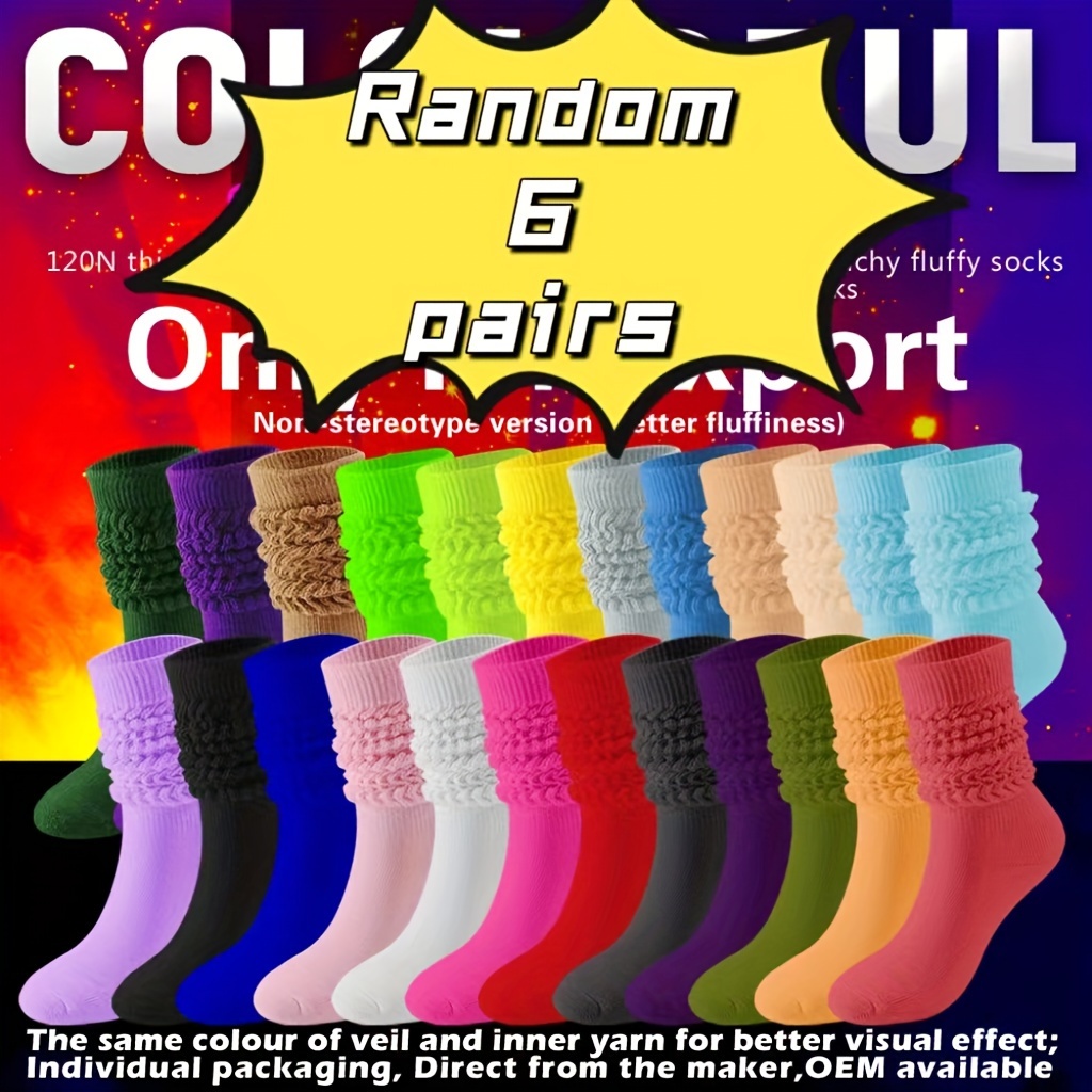 

6 Pairs Of Extra , Long Candy-colored Knee-high Socks.