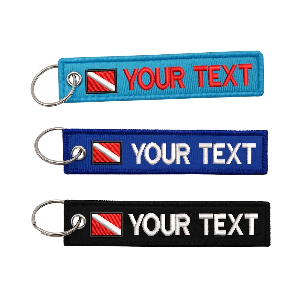 

Customizable Diving Embroidered Keychain With - Personalized Gift For Backpacks, Luggage, And Aviation Enthusiasts - Double-sided Fabric Design In Red/white, Blue/black, /white