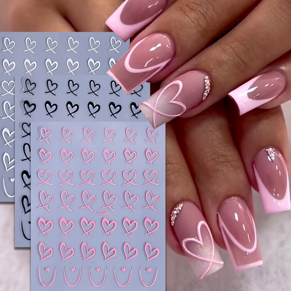 

3 Valentine's Day Hollow Love Nail Stickers Swa65 Powder