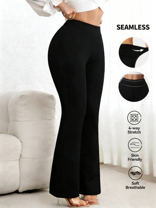 womens high waisted tummy control flare bell pants stretchy leggings with elastic waistband full length length suitable for workouts casual attire formal outfits machine washable solid color s