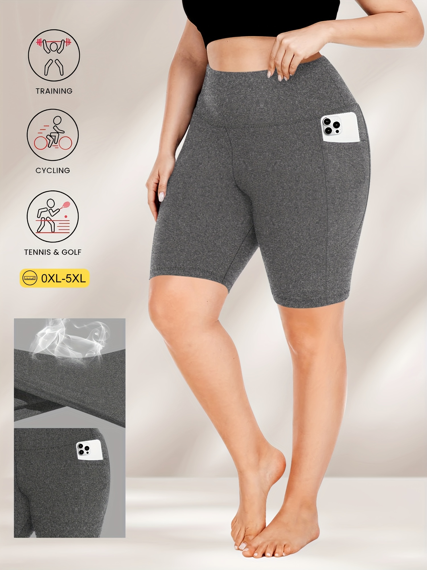 Big Size High Waist Crescent Pocket 5 Points Pants - Drainage Style