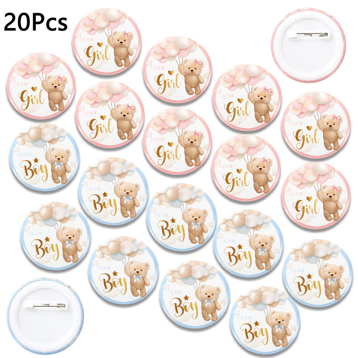 Cute Bear Theme Team Girl Team Boy Badges - Gender Reveal Party Favors, Pink And Blue Gender Reveal Party Supplies Set, Mommy Daddy Supplies, Gender Reveal Party Supplies Decorations