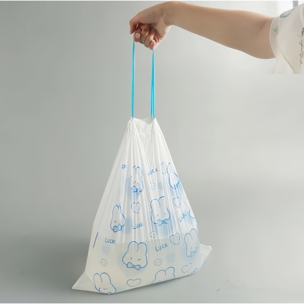 cute cartoon drawstring garbage bags portable plastic trash bags for home kitchen bathroom toilet multi purpose foldable 17 7x11 8 inches details 1