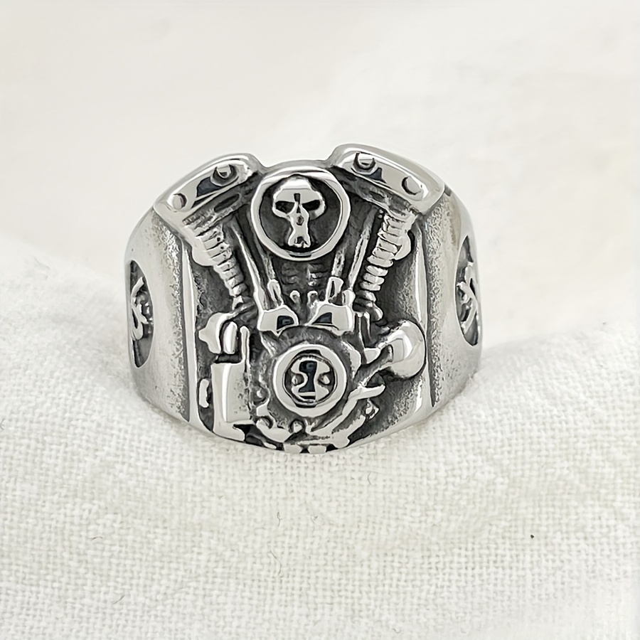 Personalized Retro Engine Men' Steel Ring