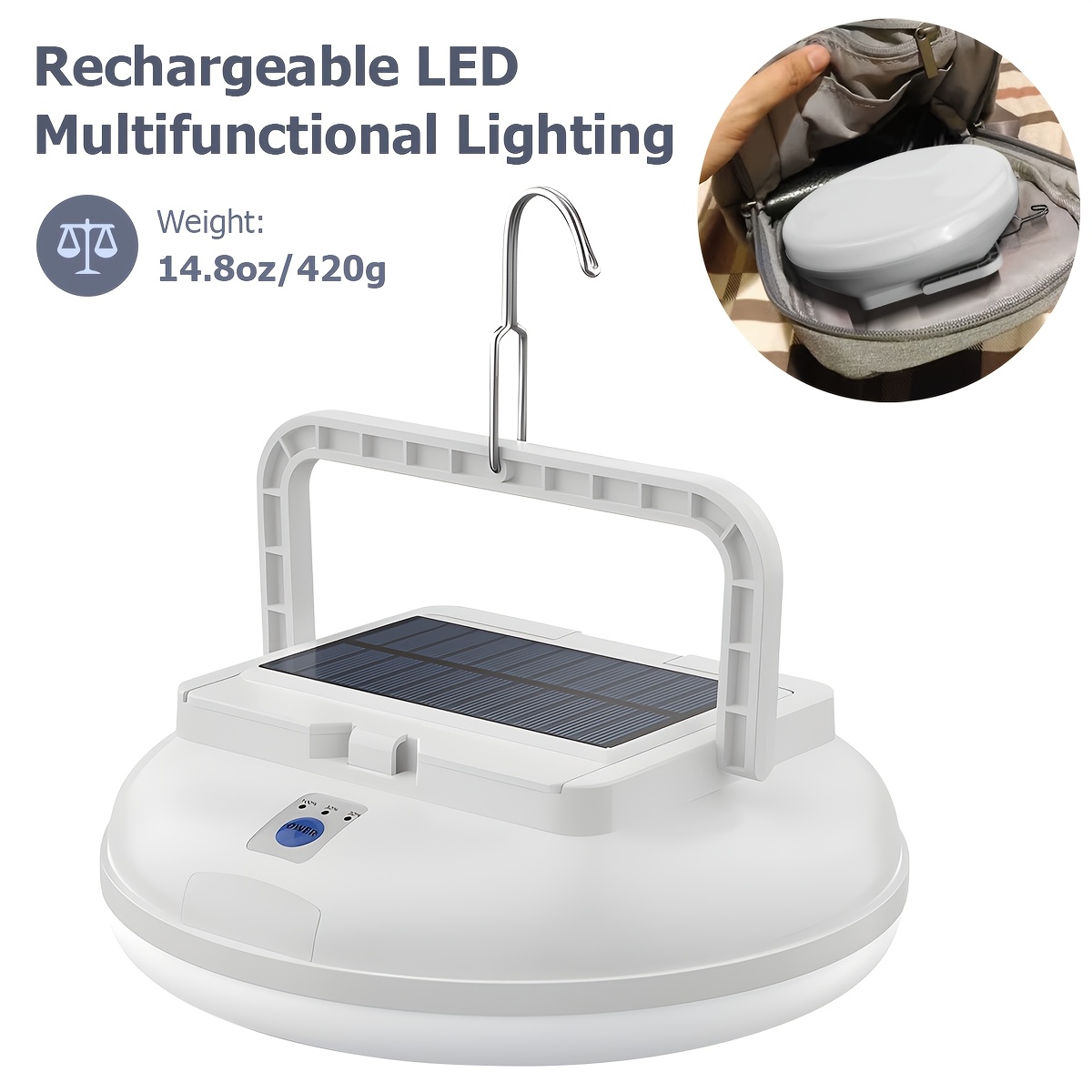 TEMU Portable Solar Lantern For Camping, Featuring 5 Led , Rechargeable For Outdoor Use, Ideal For Glamping, Power Outages, Car Repairs, And Suitable