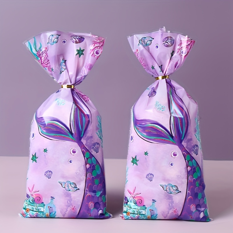 

25/50/100pcs, Mermaid Tail Gifts Candy Bags, Plastic Biscuit Food Packing Bag, Happy Birthday Party Supplies, Little Mermaid Bridal Shower Wedding Gifts For Guests, Birthday Party Decor Candy Bag