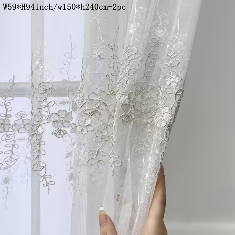 2pcs, Classic French Romantic Gentle Style Embroidered Sheer Curtains With Multifunctional Hooks , Suitable For Wedding Venues, Flower Shops, Boutiques, Living Rooms, Bedrooms, , And Home Decor