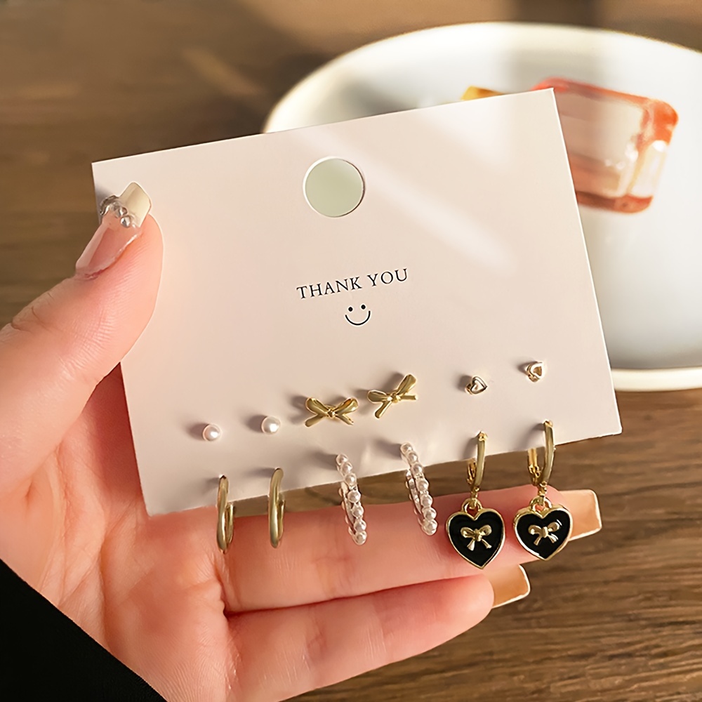 3 Pairs Faux Pearl Bow Earrings Set — Creative Gift