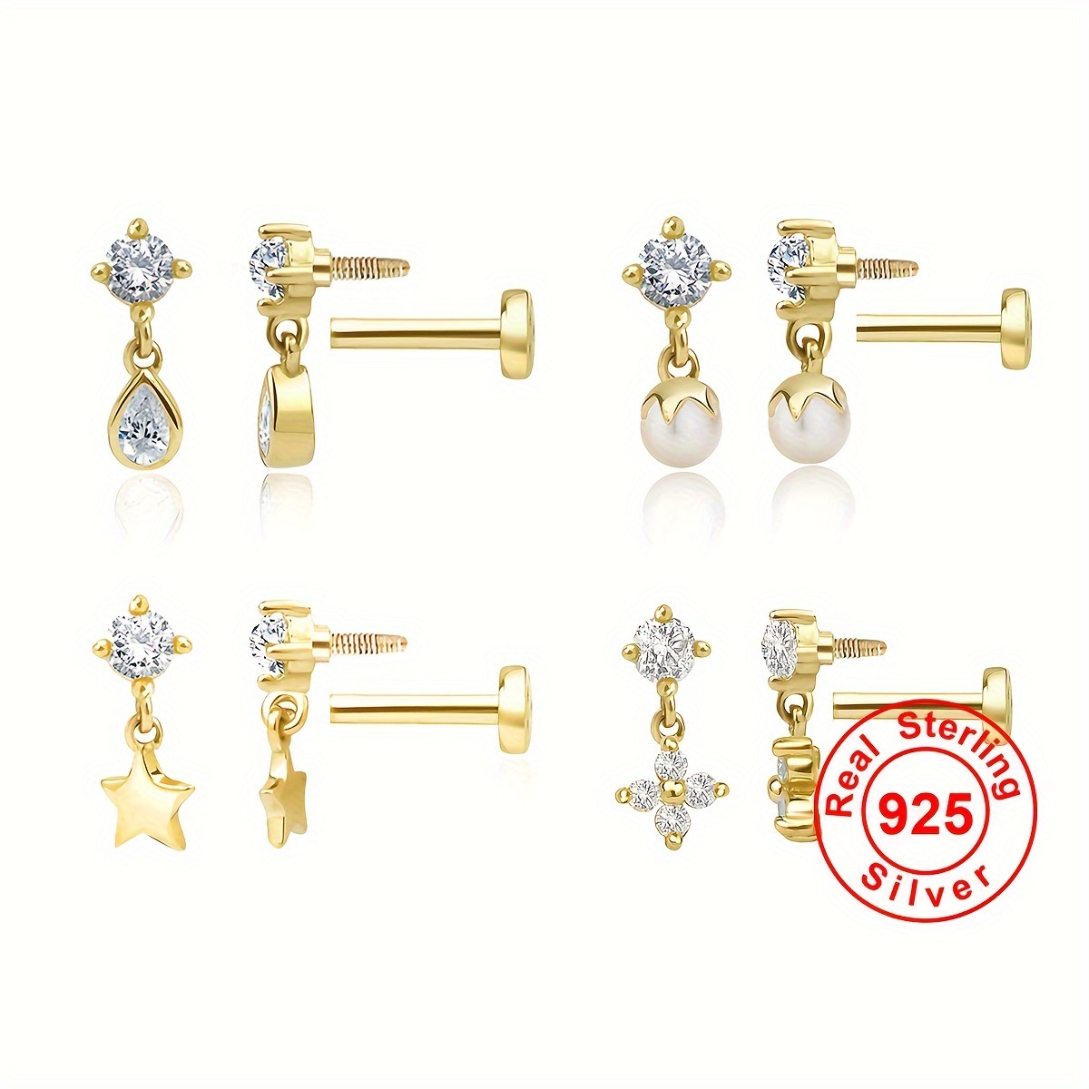 1 Pair S925 Sterling Silver Zirconia Decor Round Bead Stud Earrings Minimalist Screw Buckle Ear Bone Stud For Girls , Ideal Choice For Gifts Wedding Engagement Bridal Jewelry P 28527878