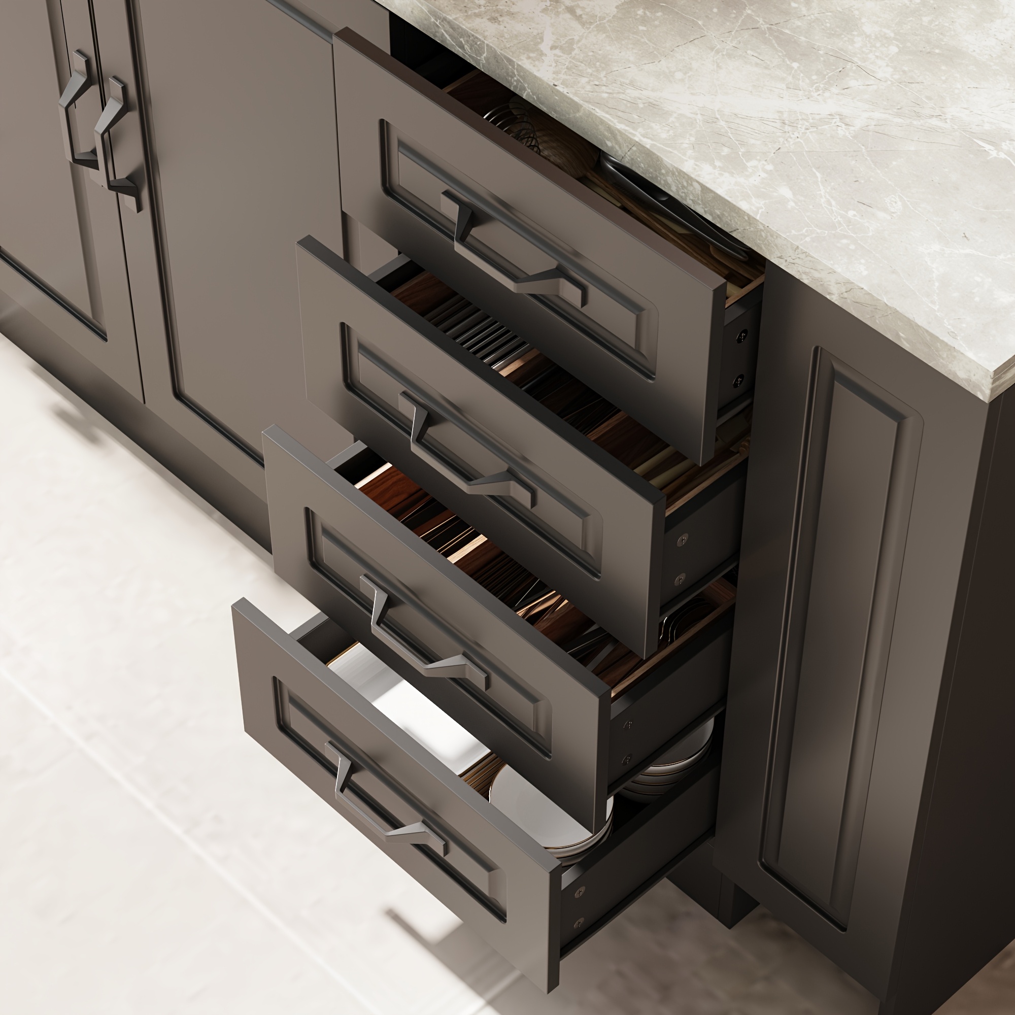 modern 4 door kitchen island with 4   drawers and 4 shelves heavy duty kitchen pantry storage cabinet with stone patterned tabletop stationary kitchen table coffee bar dining table for dining room kitchen stylish design 94 5l 31 3d Product details 3