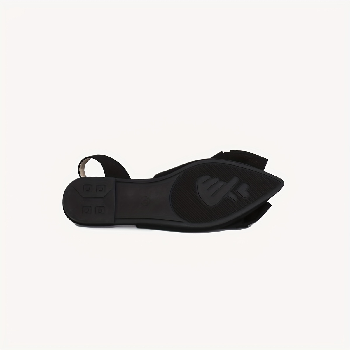 Women's Fashion Bow-Adorned Pointed Toe Slip-On Sandals with Adjustable Ankle Strap - Black Fabric Upper, Flat Comfortable Heel & Rubber Sole for Casual/Formal Occasions