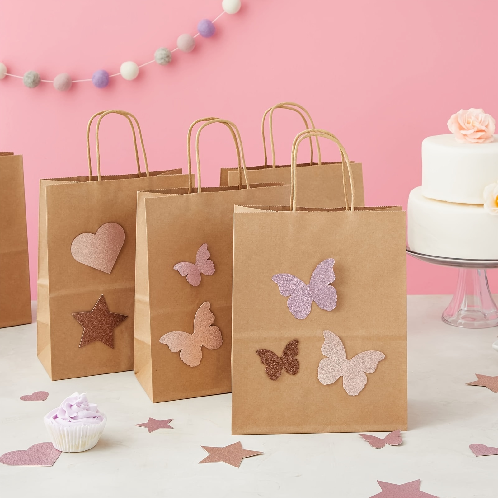 

30-pack Kraft Paper Gift Bags With Handles - 8.3x5.9x3.1" - Perfect For Party Favors, Mother's & Father's Day Goodies, Retail Shopping - Light Brown/black