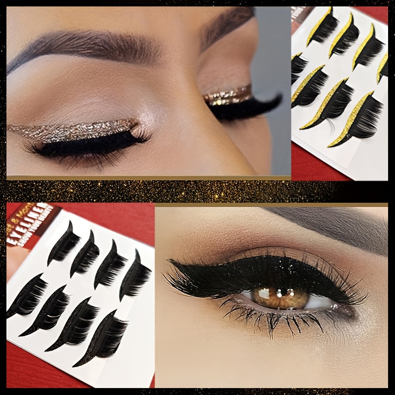 Shiny Self-Adhesive Eyeliner And Eyeshadow Stickers for Christmas Holiday Parties, Available in Multiple Colors, Featuring a Combination Effect of Double Eyelid Eyeliner And False Eyelashes for a Bold Big Eye Look, Waterproof Party Eye Makeup Stickers.