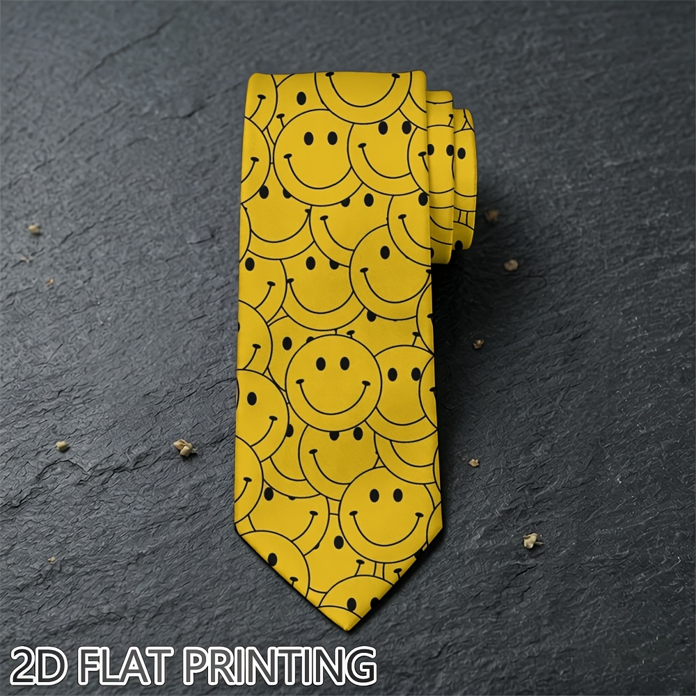 TEMU 1pc, Full Of Small Faces Pattern Printed Tie, Versatile Soft Accessory For Weddings, Business Parties, Easy To Clean And Upscale, For Gift ,