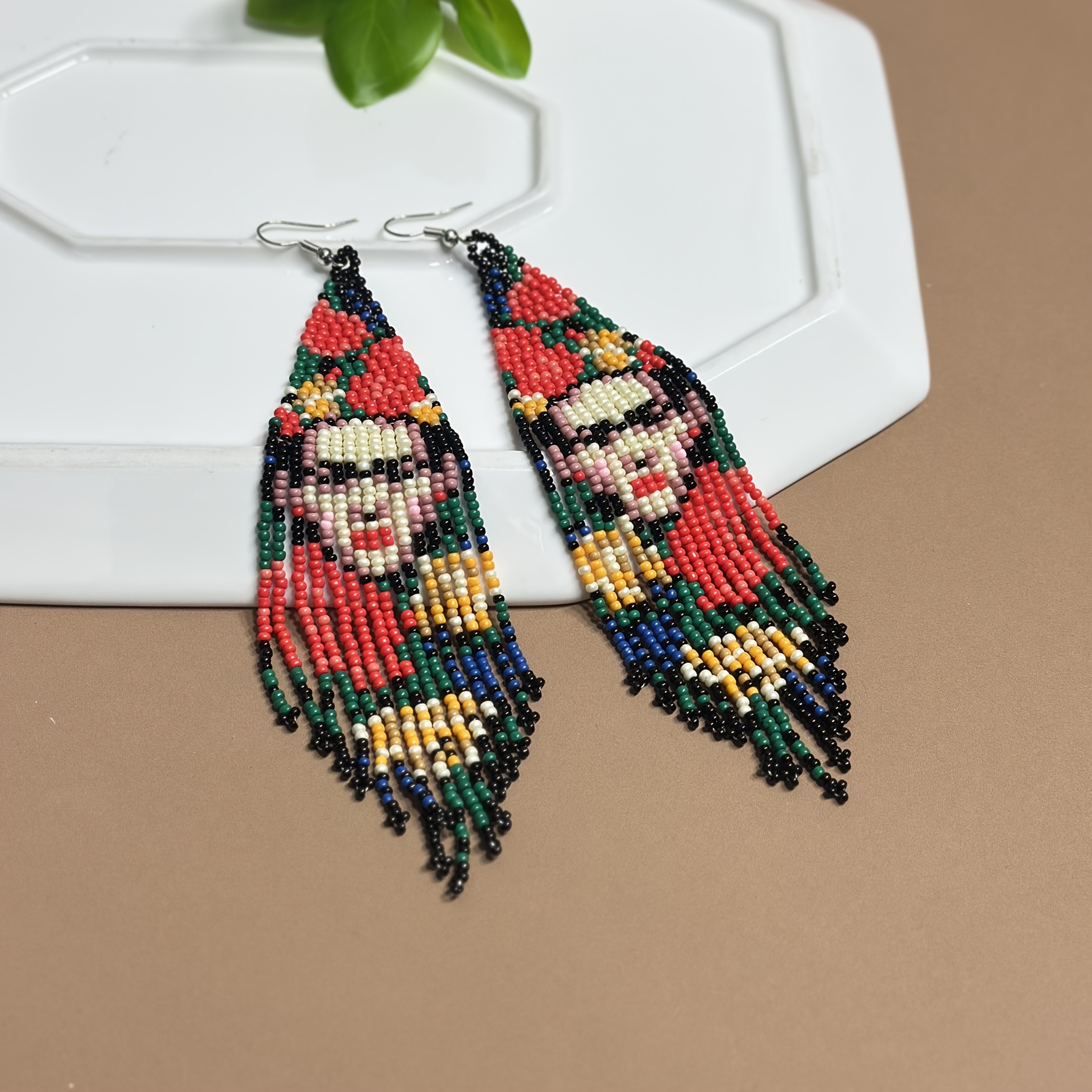 Bohemian Glass Bead Tassel Earrings, Handmade