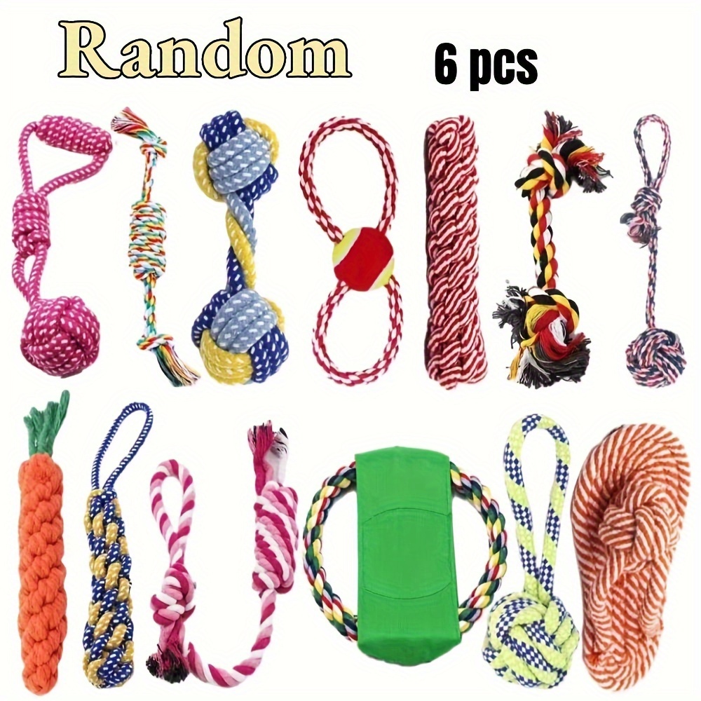 

6-piece Set Cotton Dog Rope Toys For Chewing And Teeth Cleaning, Interactive Knotted Chew Play Set For Small Breeds