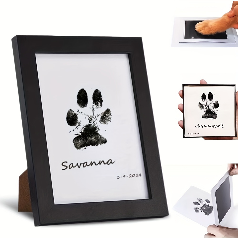 

Cat Memorial Paw Print Photo Frame With Ink Pad - 5" Wooden Pet Keepsake Display Stand