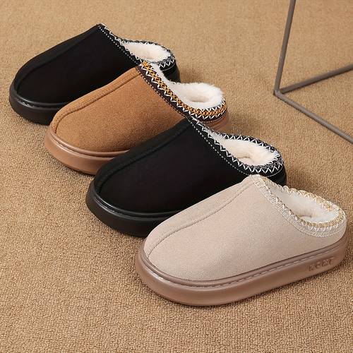multi color unisex couple slippers wheat brown home slippers winter solid warm fleece lined shoes comfortable sole slip for decor indoor thick sole warm womens slippers women shoes