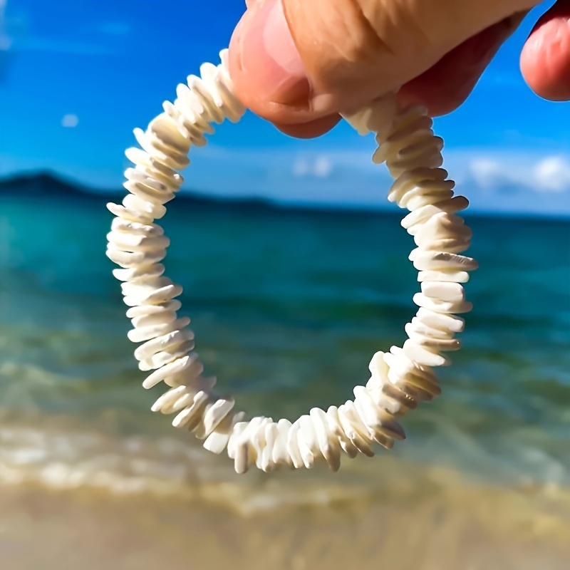 

Elegant Vacation Puka Shell Stretch Bracelet - Natural White Shell Mosaic, Style, Ocean Proof, Unisex Daily & Party Accessory, Ideal Birthday Or Beach Bridesmaid Gift