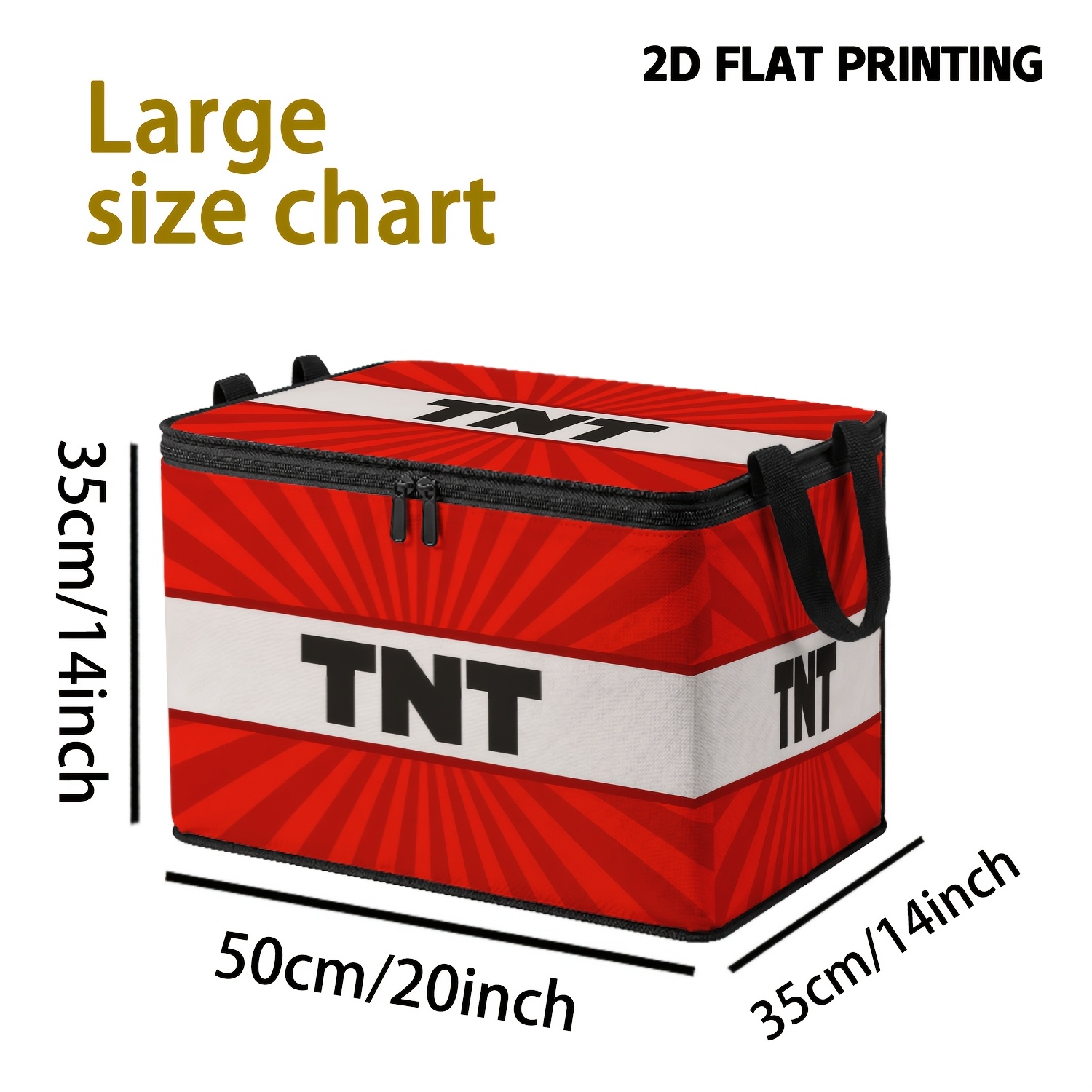 TEMU 1pc Red Tnt Letter Print Large Capacity Storage Box, Square Zipper Top Clothing Organizer, Black With Dual Handles Portable Design, Suitable For